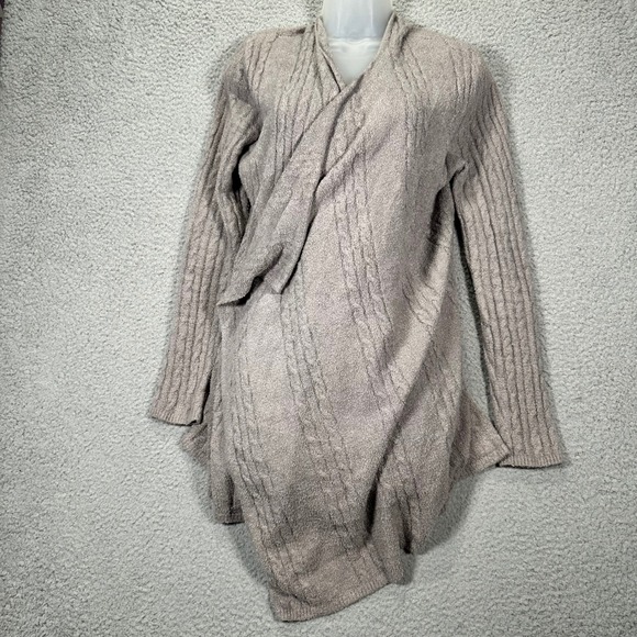 Barefoot Dreams Cardigan Sweater Women's L/XL Chic Lite Cable Knit Draped Taupe - Picture 10 of 16